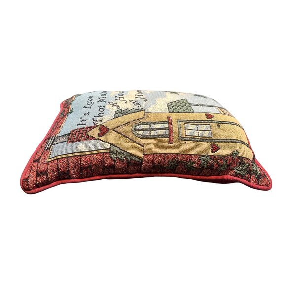 Decorative Tapestry Throw Pillow With House Design & Quote "Its Love That Makes - Picture 3 of 5